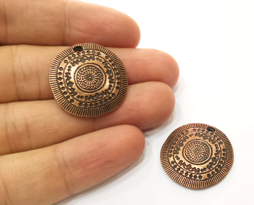 2 Copper Charms Antique Copper Plated Charms (26mm)  G18491