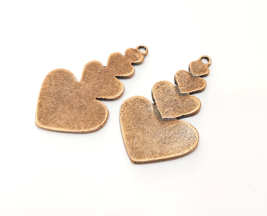 2 Copper Hearts Charms Antique Copper Plated Charms (45x27mm)  G18492