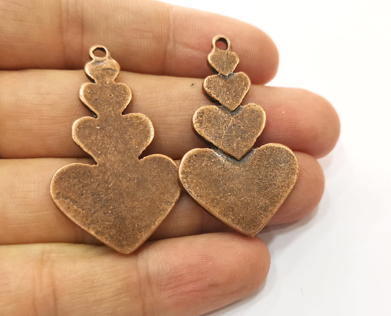2 Copper Hearts Charms Antique Copper Plated Charms (45x27mm)  G18492