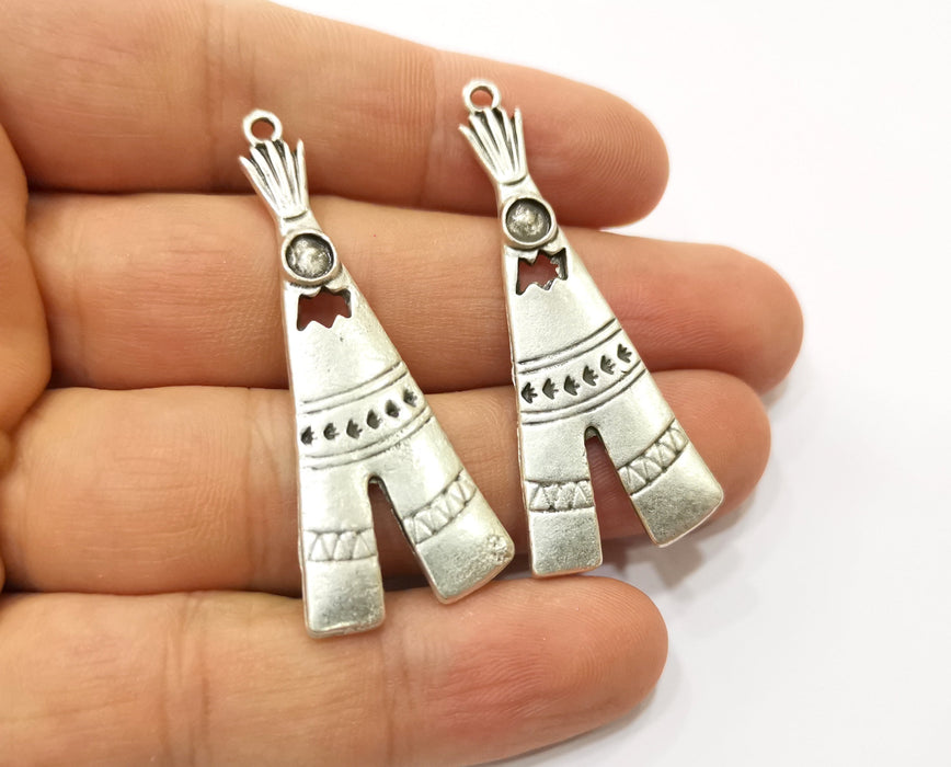 2 Silver Tepee Charms Antique Silver Plated Charms (51x21mm)  G19088