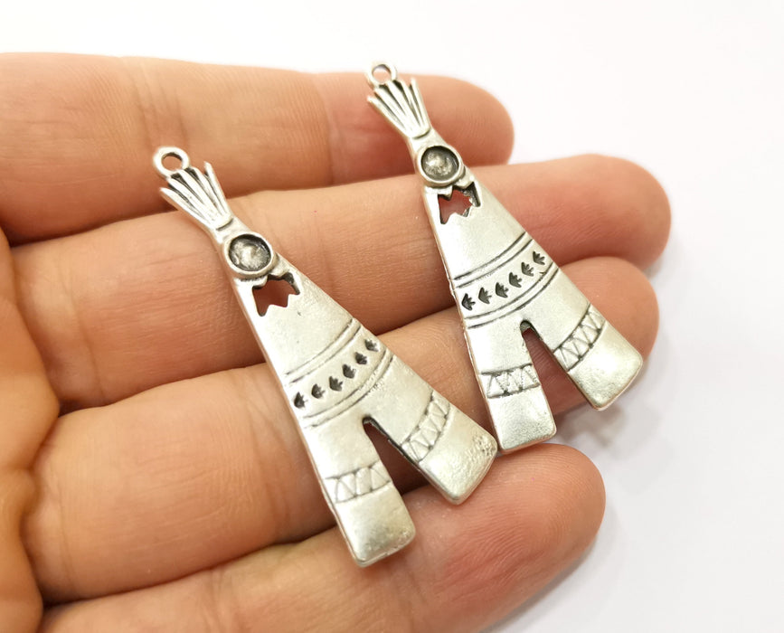 2 Silver Tepee Charms Antique Silver Plated Charms (51x21mm)  G19088