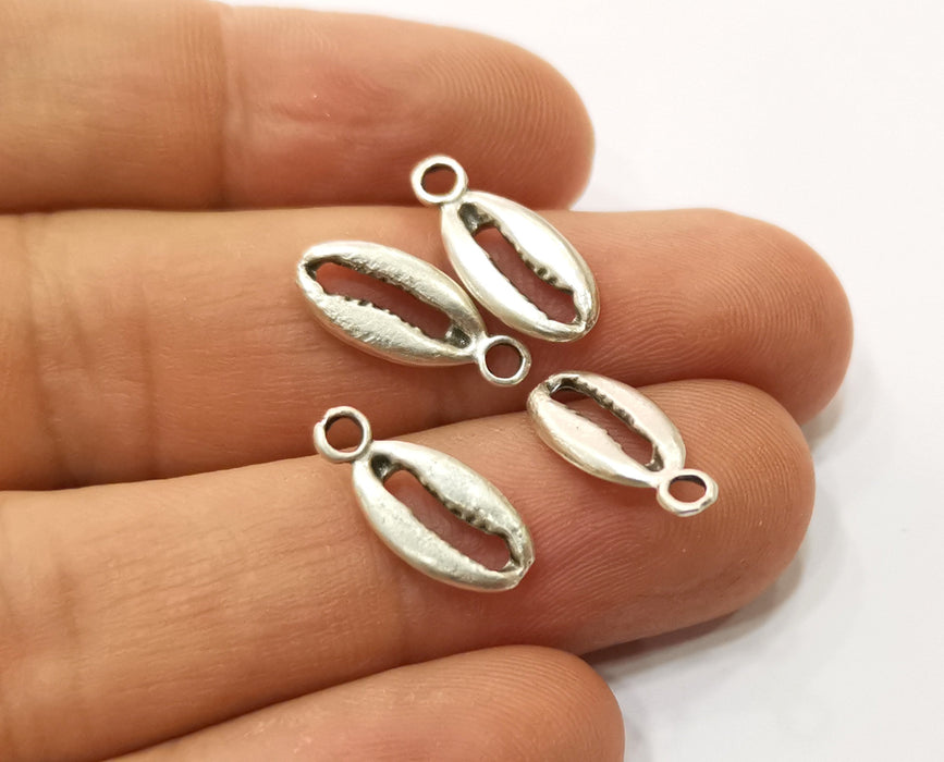 10 Cowrie Shell Charms Silver Charms Antique Silver Plated Charm (16x7mm) G19093