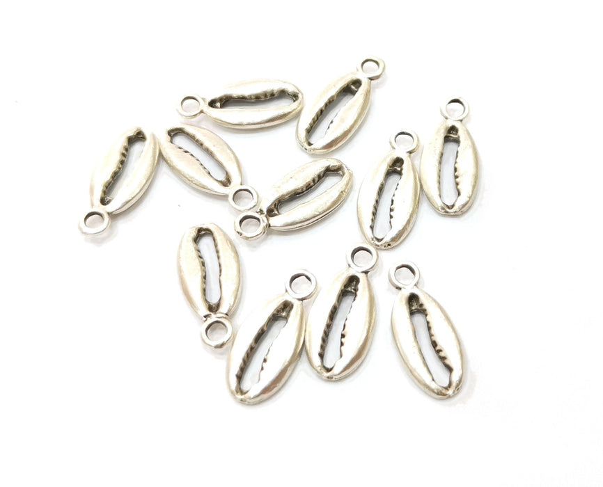 10 Cowrie Shell Charms Silver Charms Antique Silver Plated Charm (16x7mm) G19093