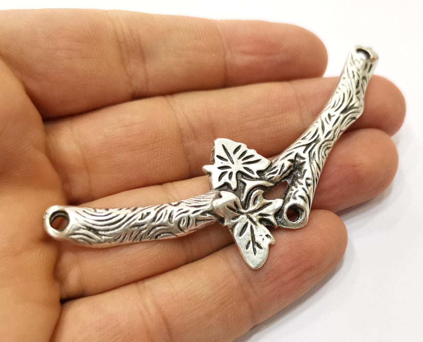 Antique Silver Plated Leaf Connector Charm (83x35mm) Antique Silver Plated Charm G19095