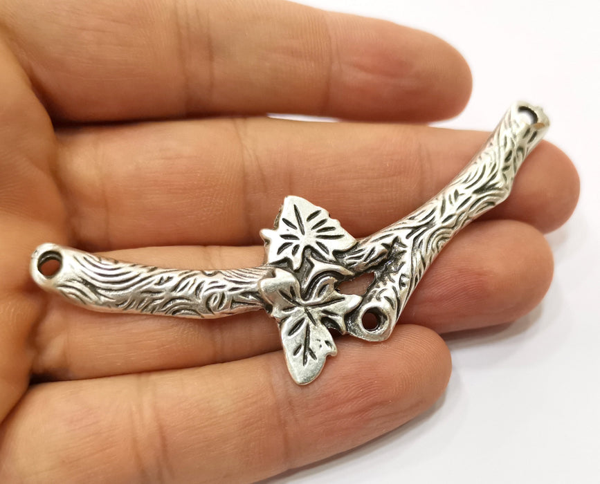 Antique Silver Plated Leaf Connector Charm (83x35mm) Antique Silver Plated Charm G19095