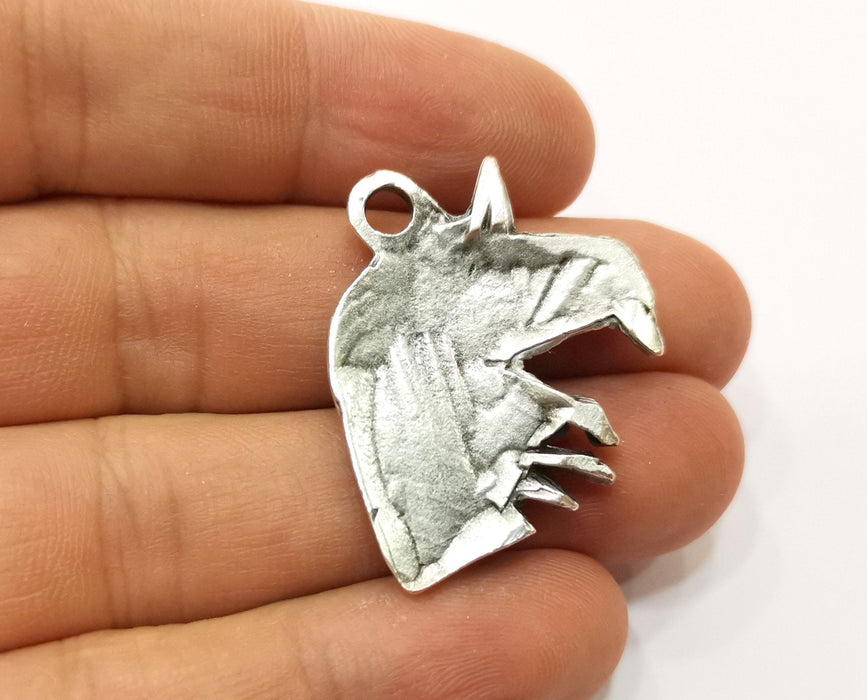 2 Silver Unicorn Pendant Antique Silver Plated Pendant (33x29mm)  G19097