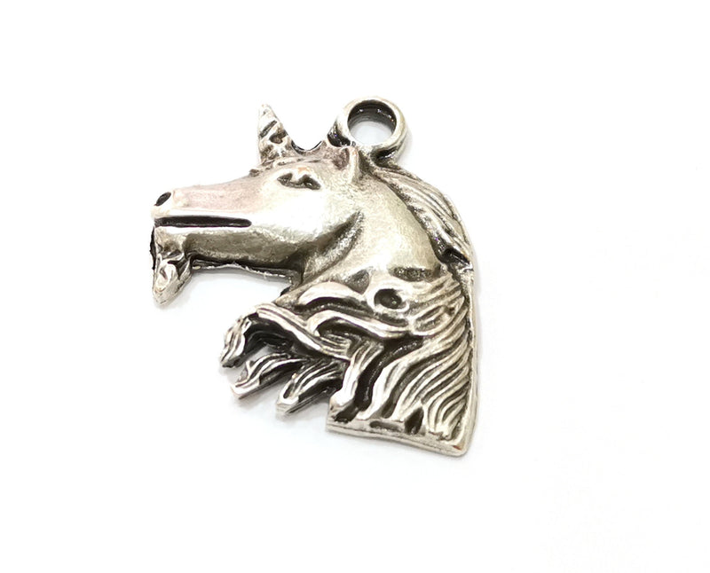 2 Silver Unicorn Pendant Antique Silver Plated Pendant (33x29mm)  G19097