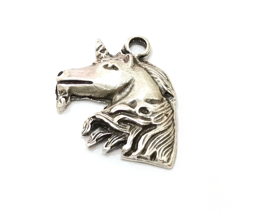 2 Silver Unicorn Pendant Antique Silver Plated Pendant (33x29mm)  G19097