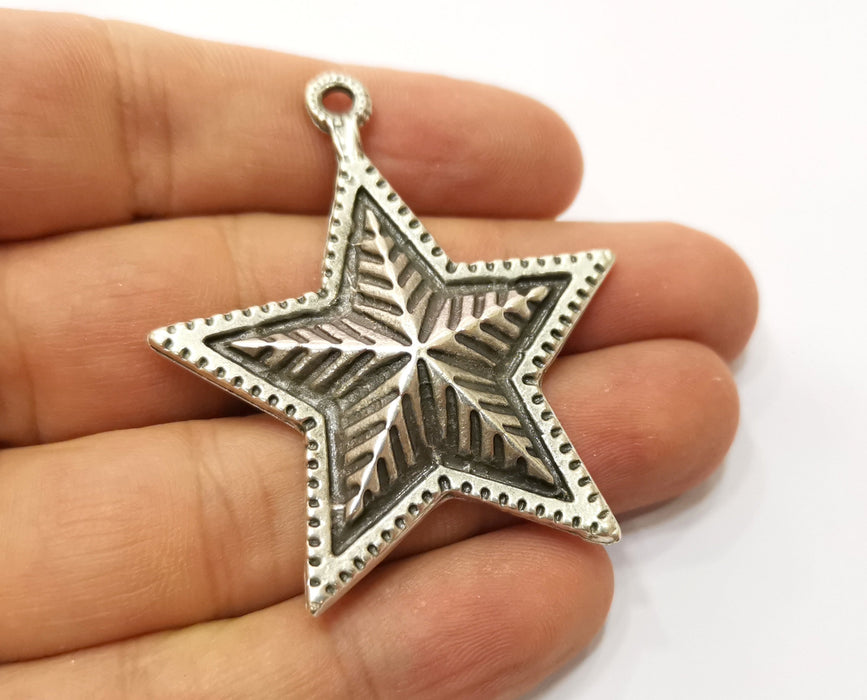 Silver Star Pendant Antique Silver Plated Pendant (55x47mm)  G19098