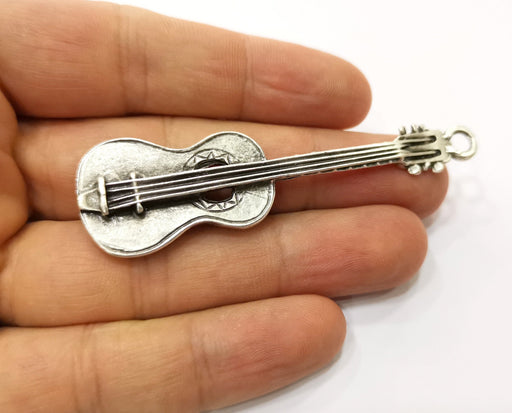 Silver Guitar Pendant Antique Silver Plated Pendant (78x21mm)  G19099