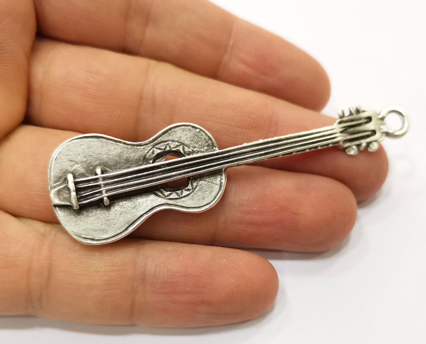 Silver Guitar Pendant Antique Silver Plated Pendant (78x21mm)  G19099