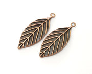 2 Copper Leaf Charms Antique Copper Plated Charms (41x16mm) G18495