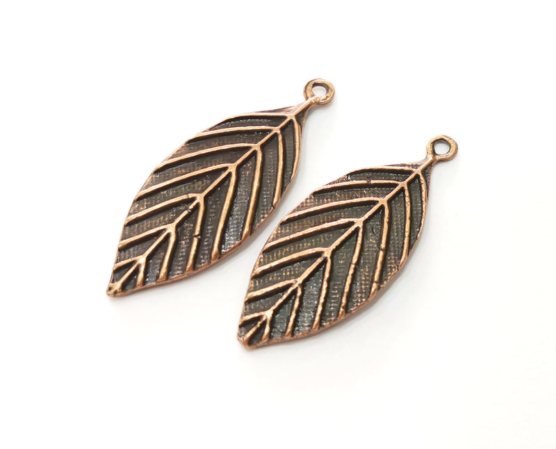2 Copper Leaf Charms Antique Copper Plated Charms (41x16mm) G18495