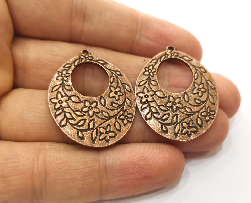 2 Flower Charms Antique Copper Plated Charms (36x28mm)  G18498