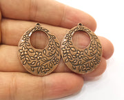 2 Flower Charms Antique Copper Plated Charms (36x28mm)  G18498