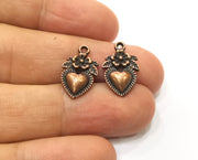 10 Copper Heart Flower Charms Antique Copper Plated Charms (18x11mm) G18503