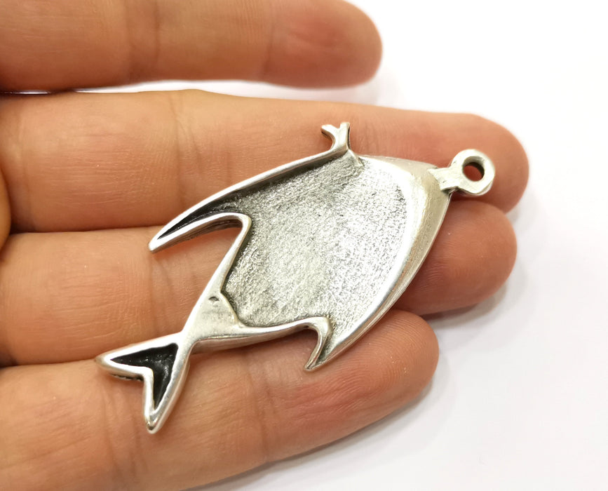 Silver Fish Charms Antique Silver Plated Charms (58x25mm)  G19107