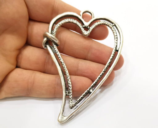 Silver Heart Pendant Antique Silver Plated Pendant (88x61mm)  G19109