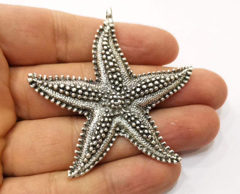 Silver Starfish Pendant Antique Silver Plated Pendant (62x60mm)  G19111