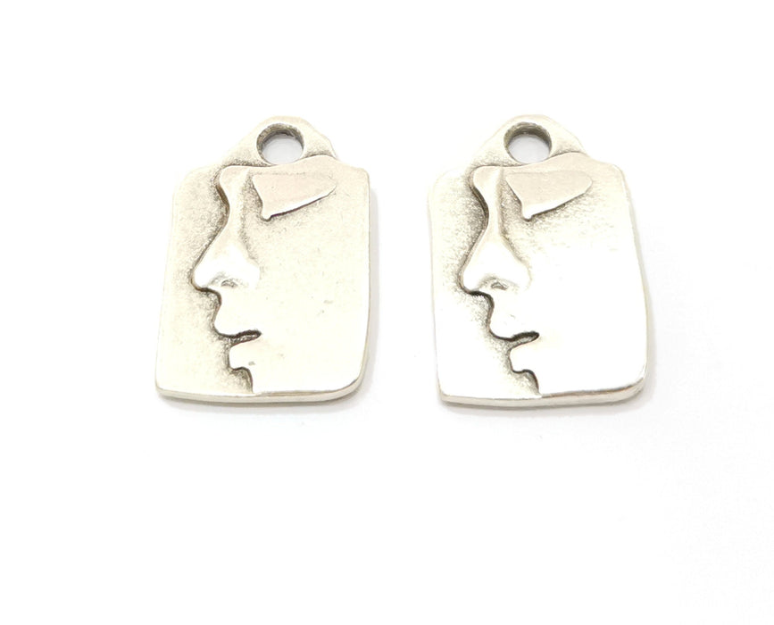 2 Silver Face Pendant Antique Silver Plated Pendant (27x17mm)  G19116