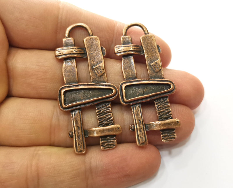 2 Copper Charms Antique Copper Plated Charms (50x22mm) G18513
