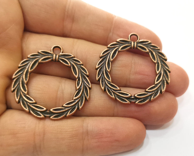 2 Leaf Charms Antique Copper Plated Charms (34mm) G18519