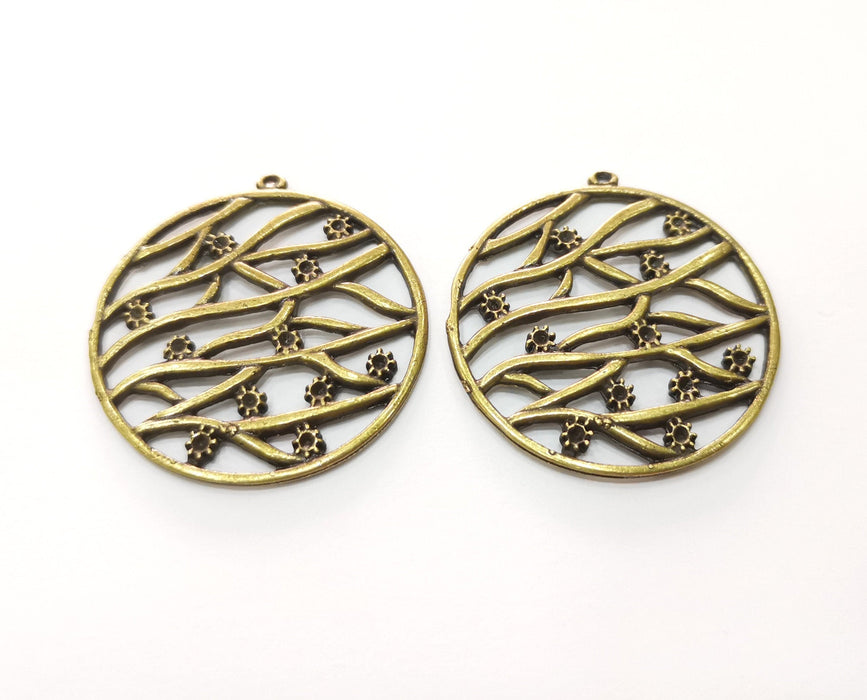 2 Flowers Charms Antique Bronze Plated Charms (40x37mm)  G18525
