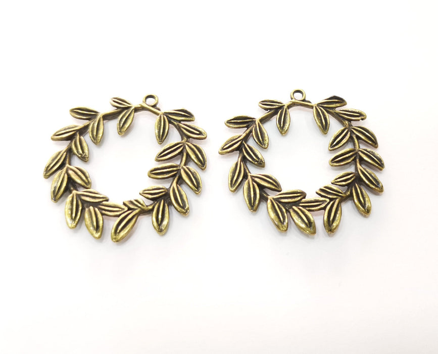 2 Leaf Charms Antique Bronze Plated Charms (38mm)  G18529