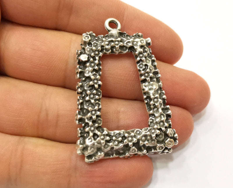 Silver Flower Frame Pendant Antique Silver Plated Pendant (49x35mm)  G19128