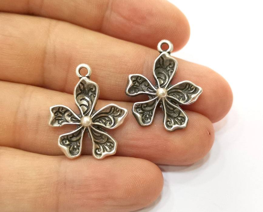 5 Silver Flower Charms Antique Silver Plated Charms (26x21mm) G19139