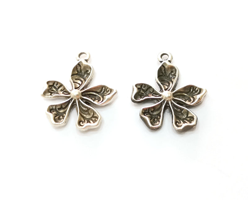 5 Silver Flower Charms Antique Silver Plated Charms (26x21mm) G19139