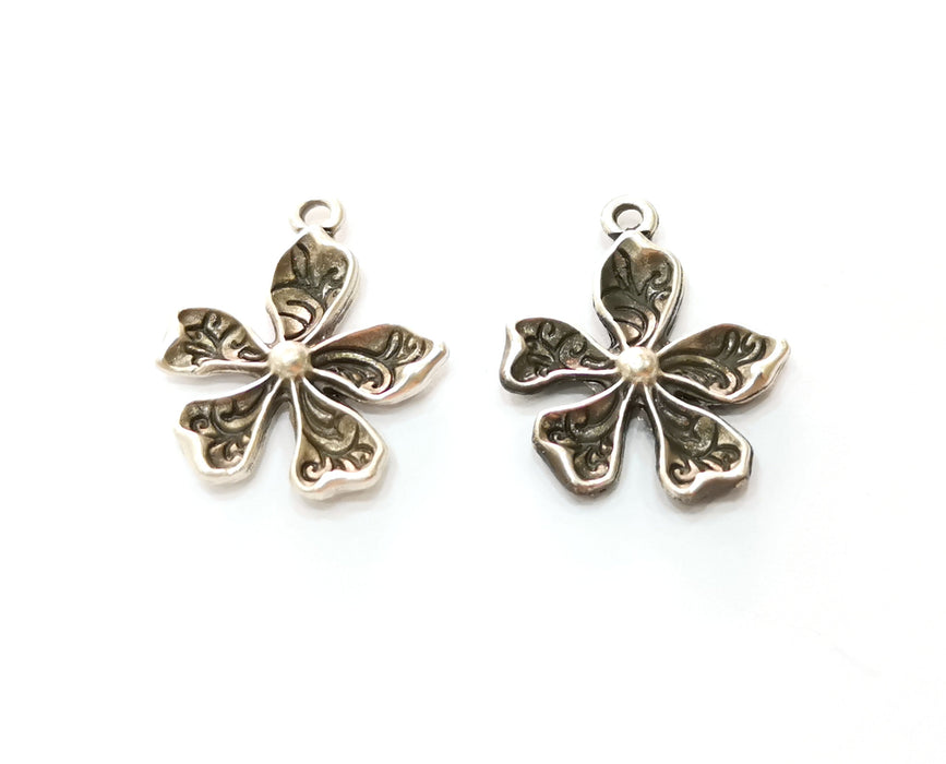 5 Silver Flower Charms Antique Silver Plated Charms (26x21mm) G19139