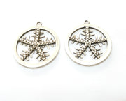 2 Snow Flake Charms Antique Silver Plated Charms (36x32mm)  G19142