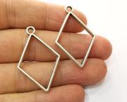 4 Silver Diamond Bezel Charms Antique Silver Plated Charms (38x24mm) G19144