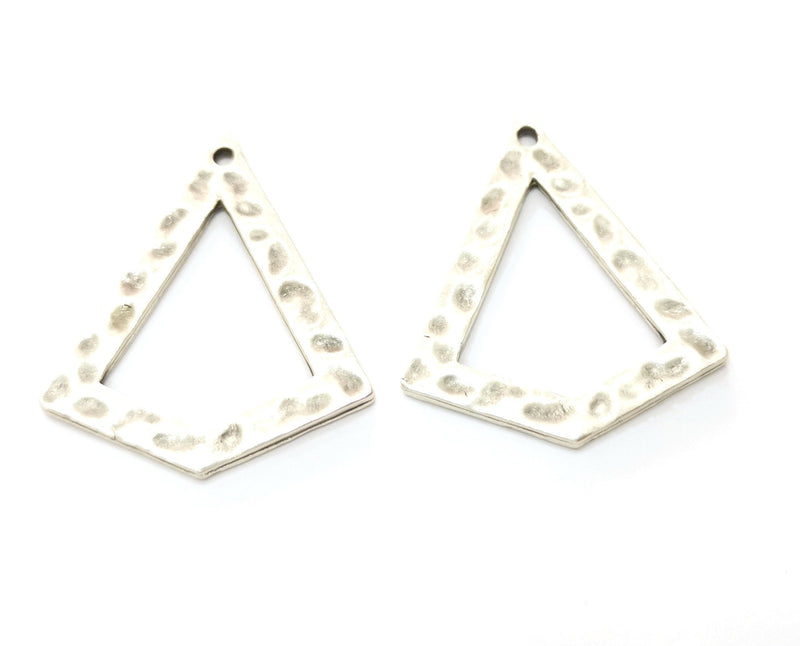 2 Silver Hammered Charm Antique Silver Plated Charm (38x32 mm)  G19145