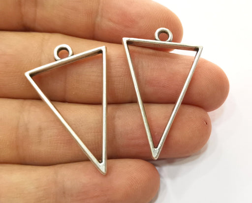 2 Triangle Bezel Charms Antique Silver Plated Charms (38x24mm) G19148