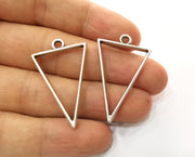 2 Triangle Bezel Charms Antique Silver Plated Charms (38x24mm) G19148