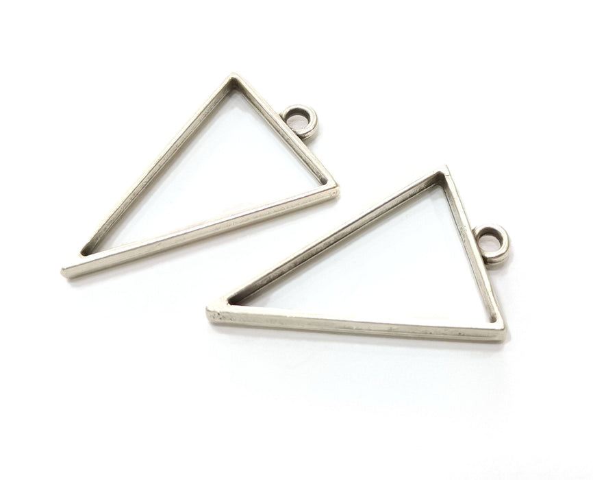 2 Triangle Bezel Charms Antique Silver Plated Charms (38x24mm) G19148