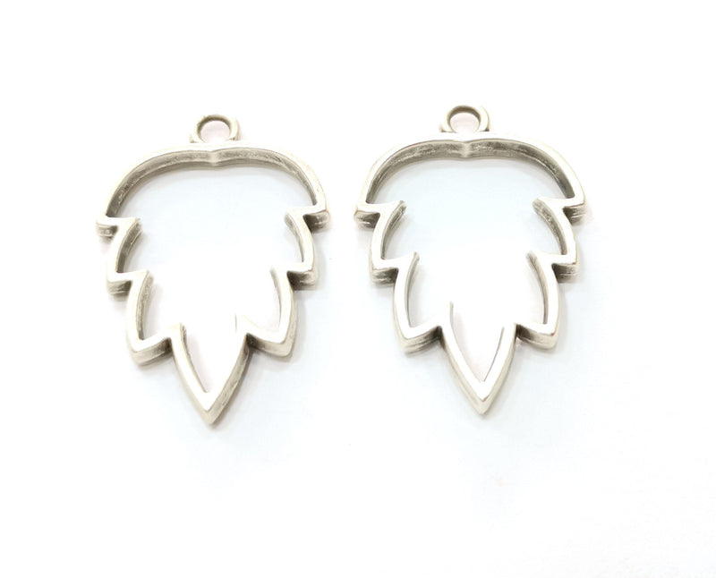 4 Silver Pine Charms Bezel Charms Antique Silver Plated Charms (34x23mm) G19152