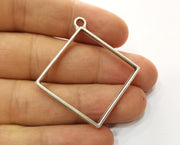 2 Square Bezel Charms Antique Silver Plated Charms (47x43mm) G19153