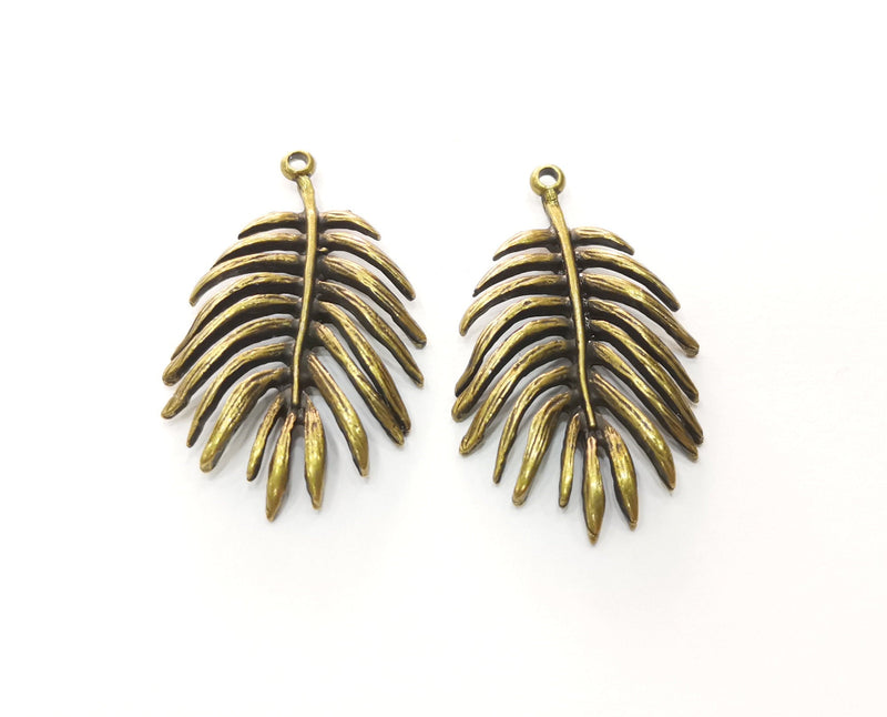 2 Monstera Leaf Charms Antique Bronze Plated Charms (40x24mm)  G18536