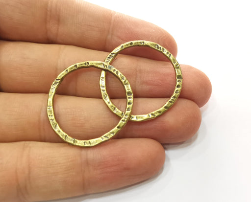 10 Hammered Circle Findings Antique Bronze Plated Circle (30 mm)  G18537