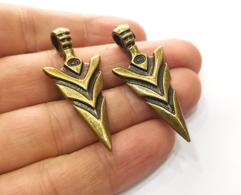 2 Antique Bronze Arrowhead Charms Antique Bronze Plated Charms (47x20mm) G18541