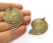 2 Bronze Ammonite Charms Antique Bronze Plated Charms (48x34mm)  G18542