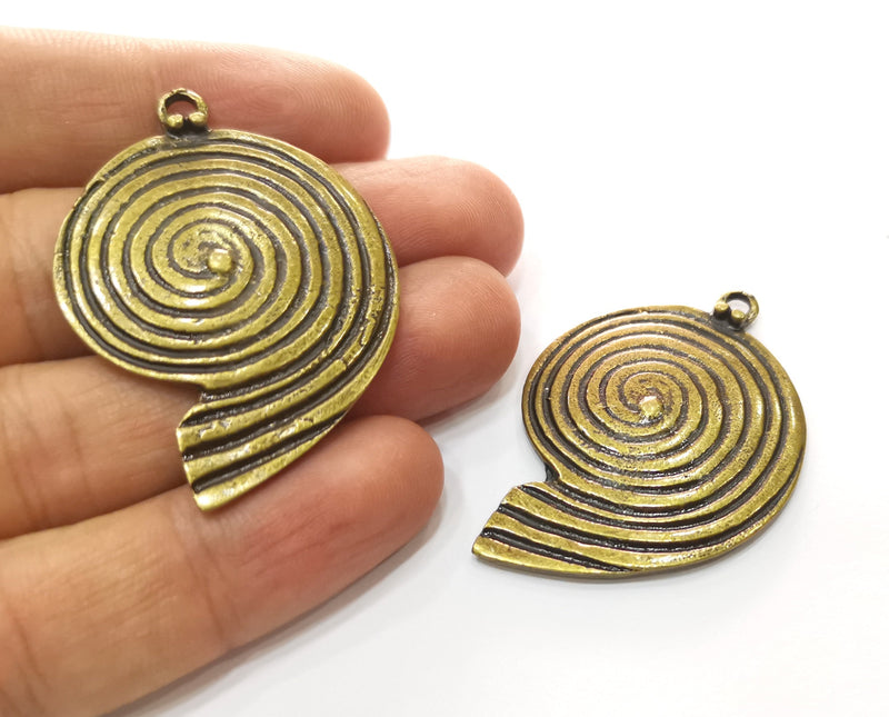 2 Bronze Ammonite Charms Antique Bronze Plated Charms (48x34mm)  G18542