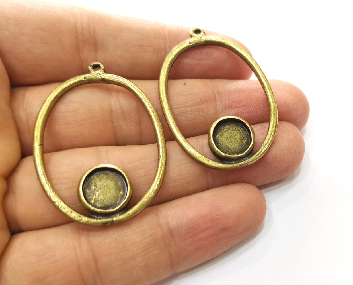 2 Bronze Charms with Bezel Antique Bronze Plated Charms (44x31mm) G18545