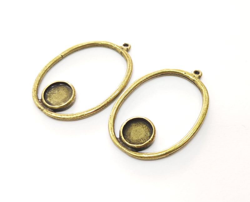 2 Bronze Charms with Bezel Antique Bronze Plated Charms (44x31mm) G18545