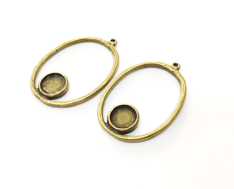 2 Bronze Charms with Bezel Antique Bronze Plated Charms (44x31mm) G18545