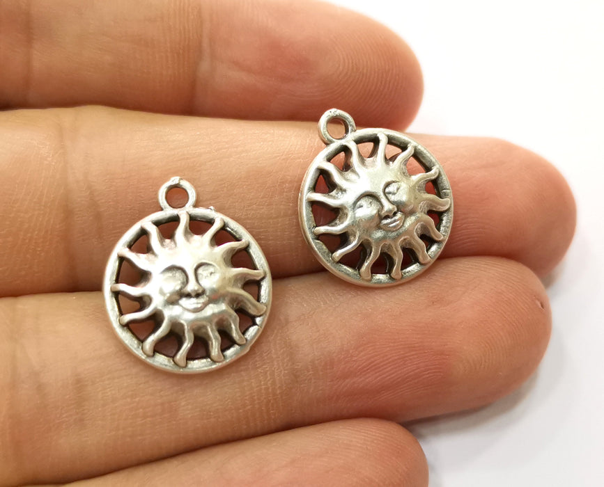 6 Silver Sun Charms Antique Silver Plated Charms (19x16mm)  G19154