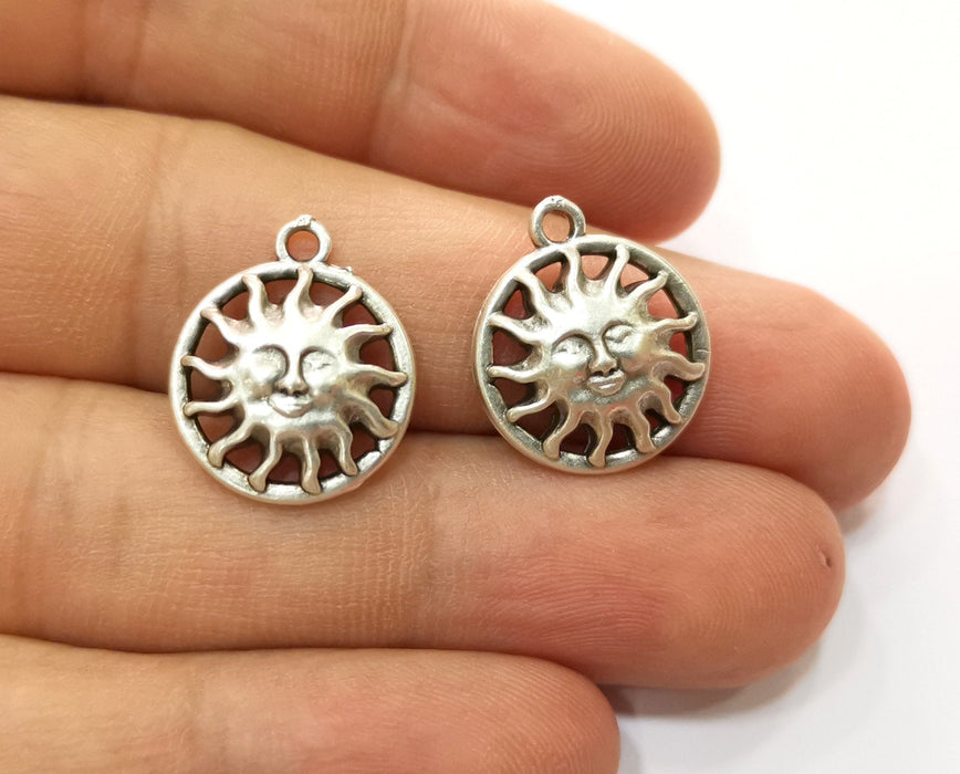 6 Silver Sun Charms Antique Silver Plated Charms (19x16mm)  G19154